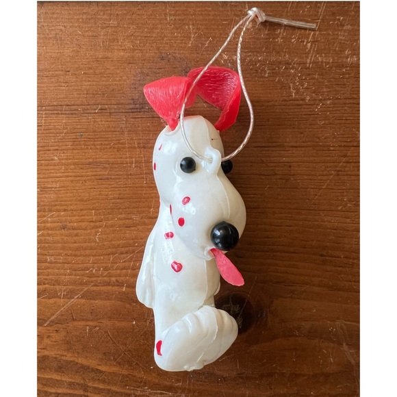 Vintage Mid Century Snoopy Dog Blow Mold Hanging Holiday Christmas Ornament Red